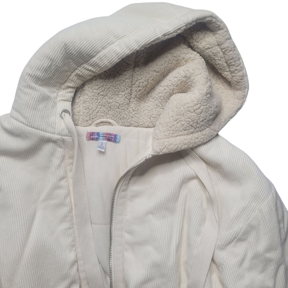 Urban Outfitters Casey Corduroy Zip Hooded Puffer Jacket White Ivory Large - Picture 12 of 13